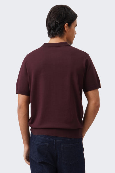 Men's Knit Polo with Ribbed Collar Detail