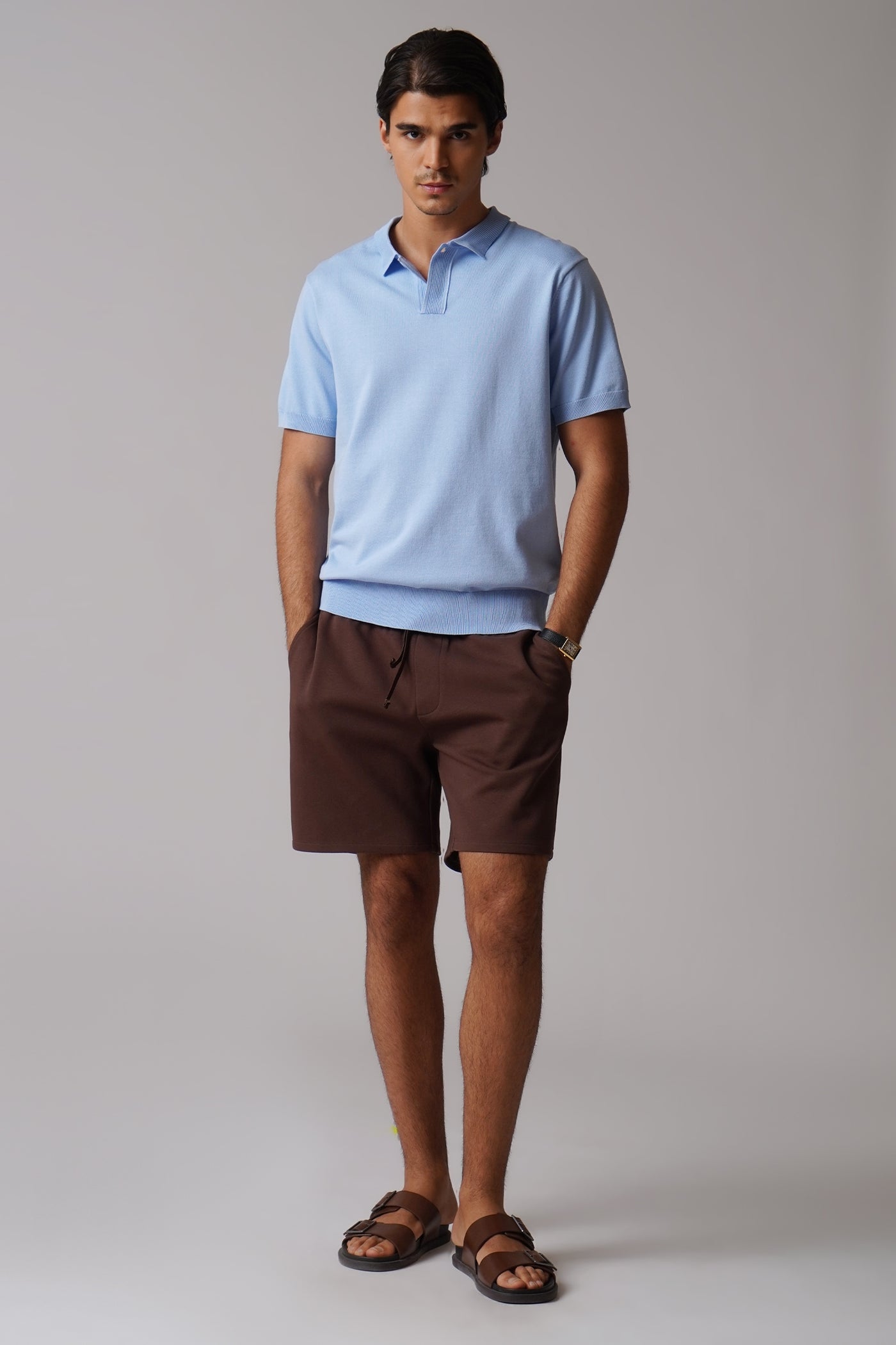 Men's Knit Polo with Ribbed Collar Detail