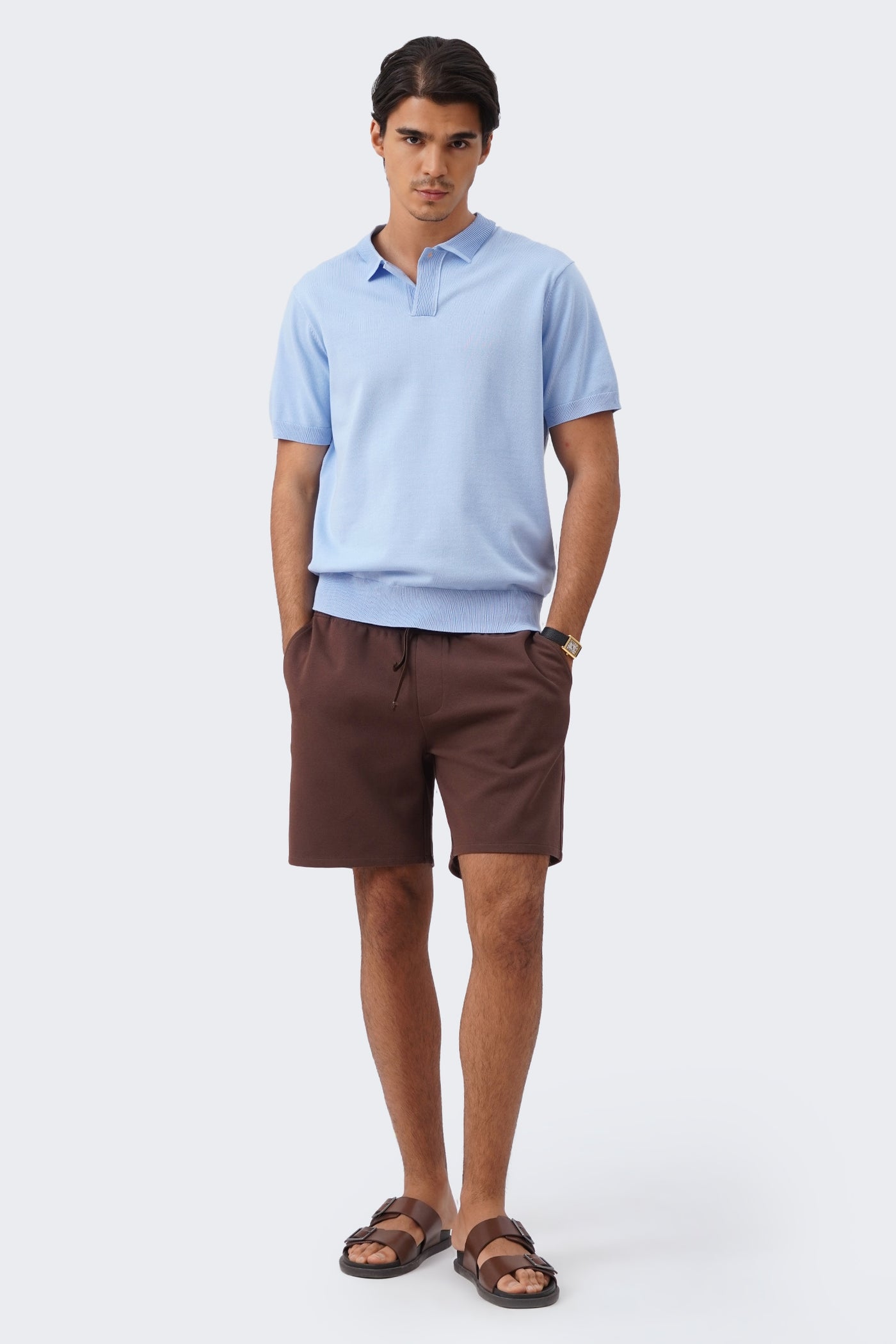 Men's Knit Polo with Ribbed Collar Detail