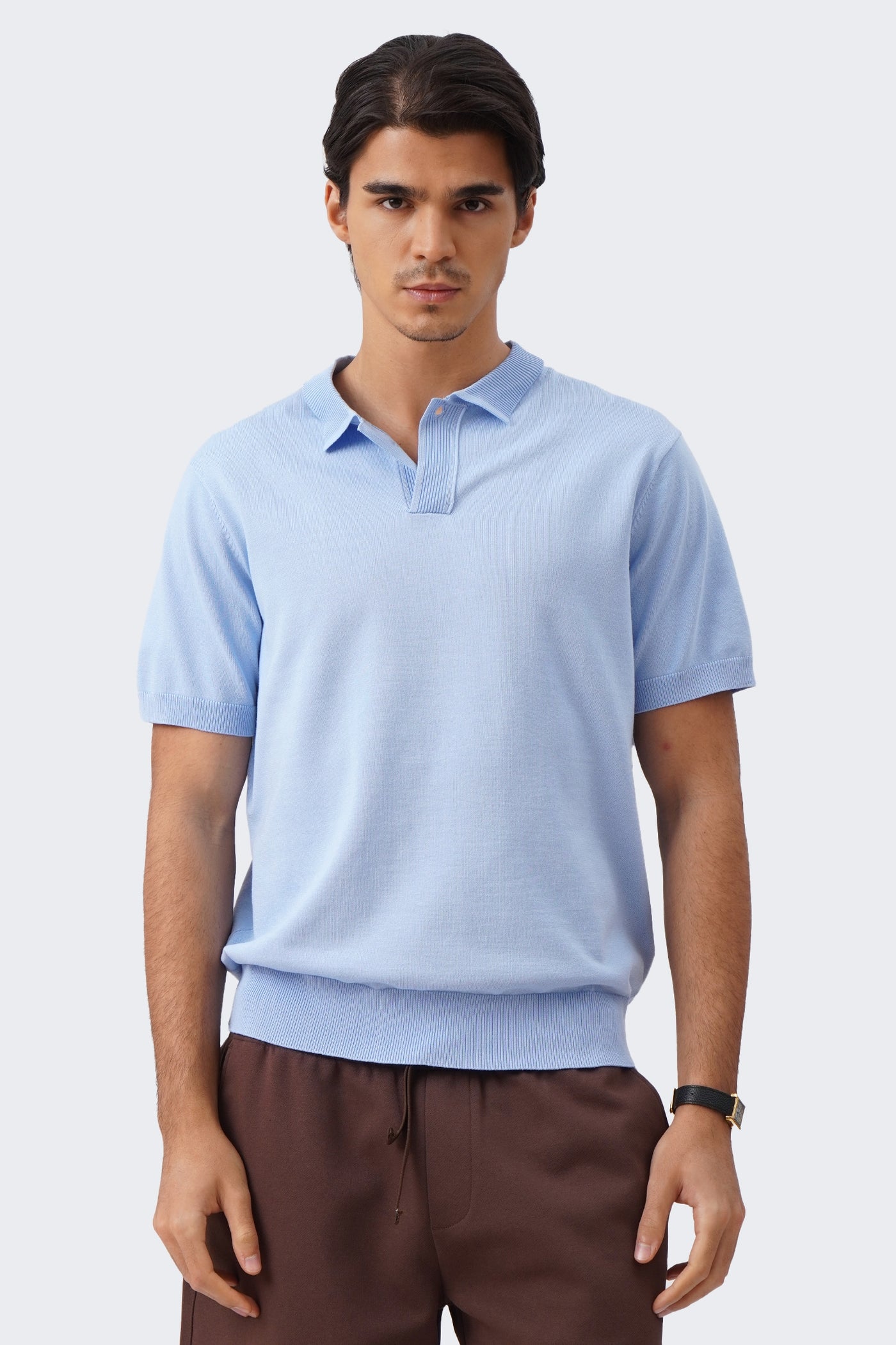 Men's Knit Polo with Ribbed Collar Detail