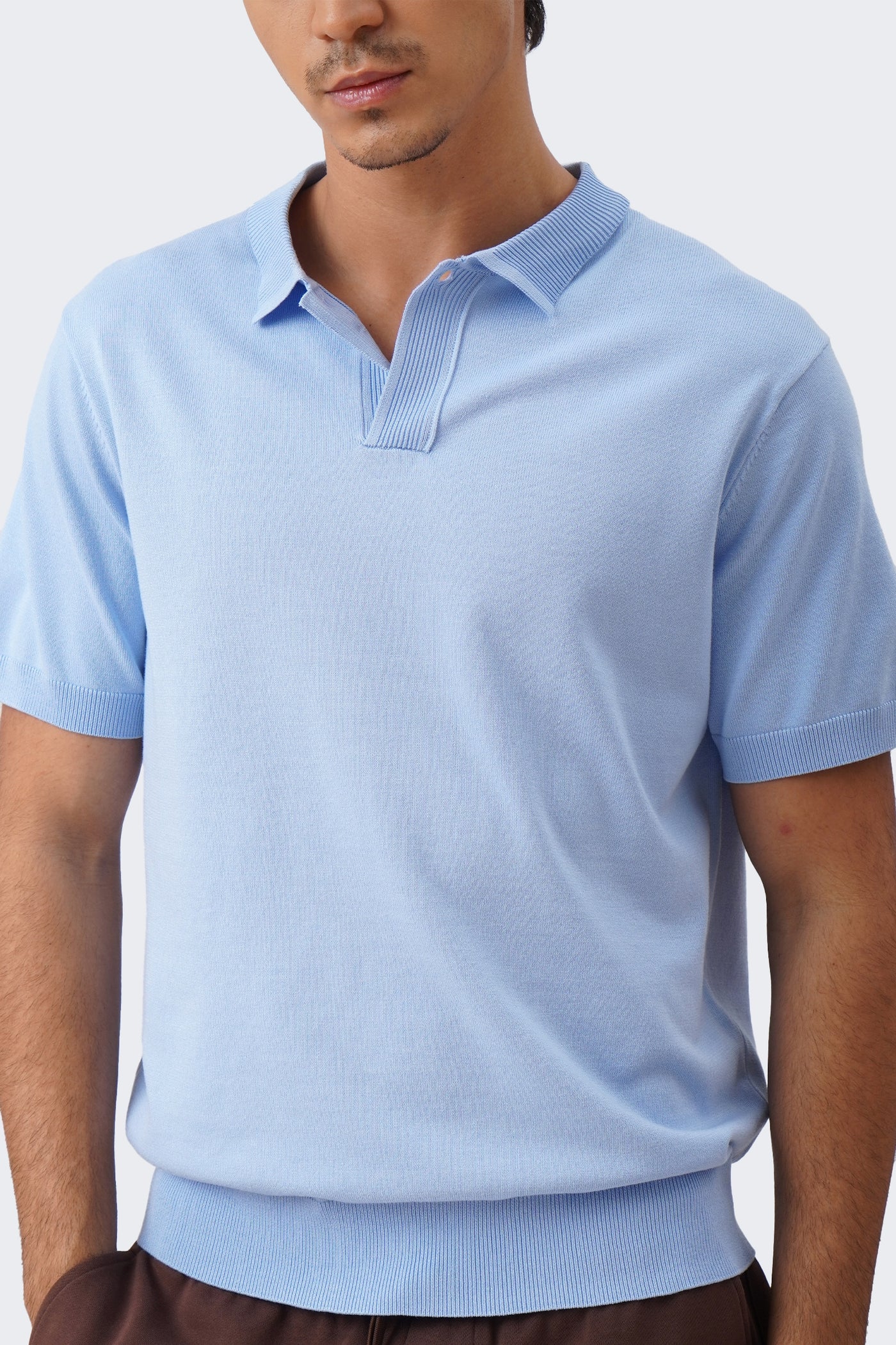 Men's Knit Polo with Ribbed Collar Detail