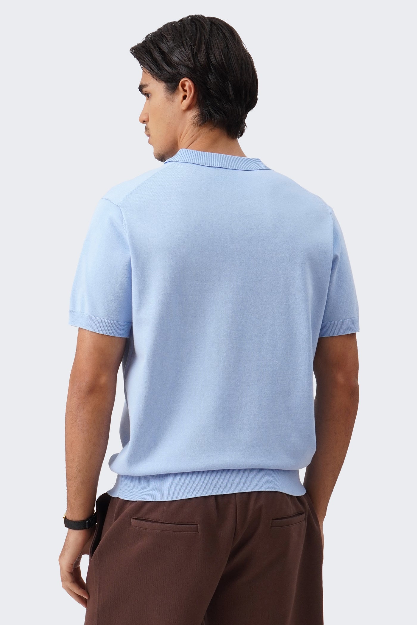 Men's Knit Polo with Ribbed Collar Detail