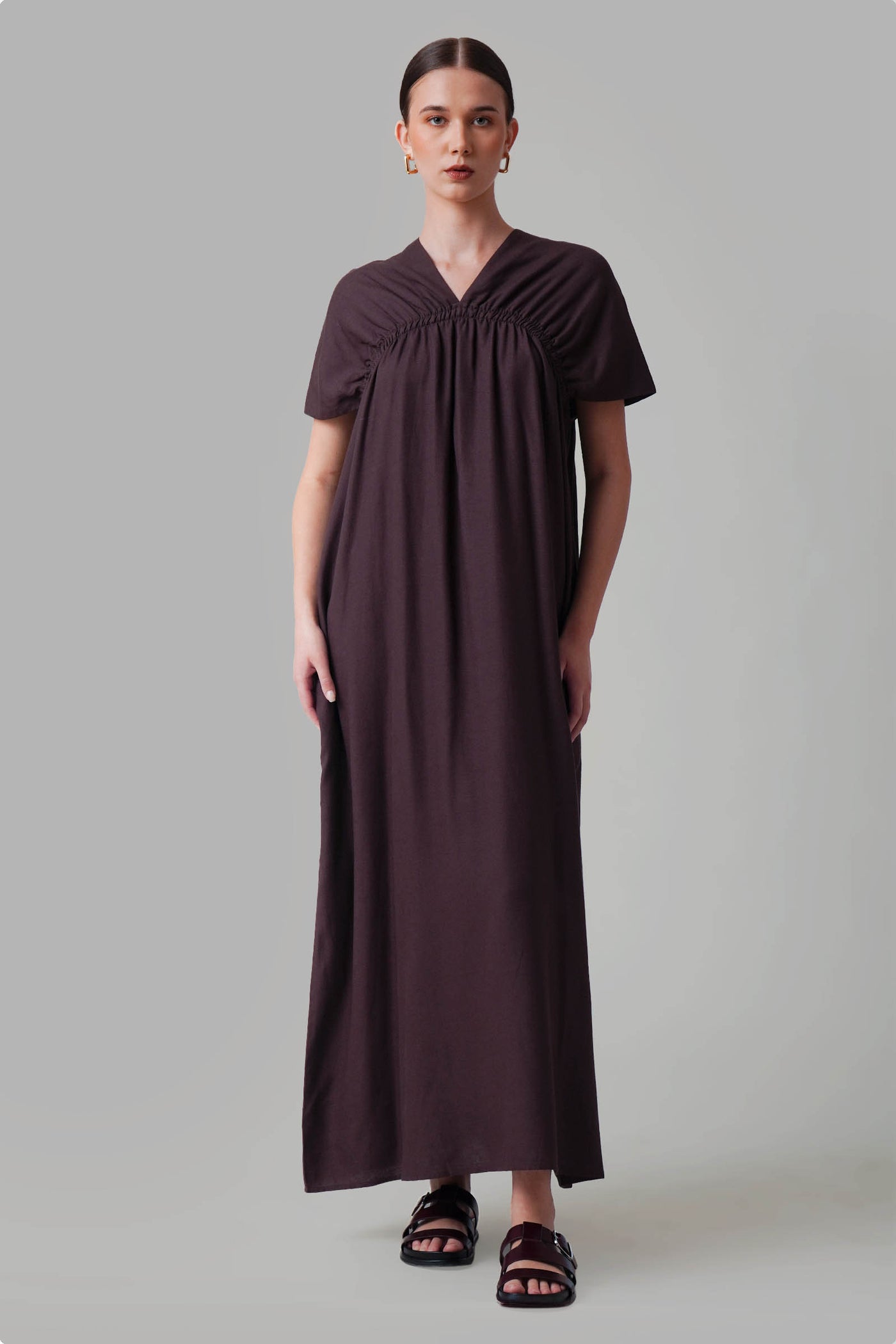 Women's Elastic Trapeze Neck Maxi Dress