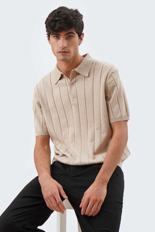 Men's Textured Ribbed Knit Polo with Hem Band - The New